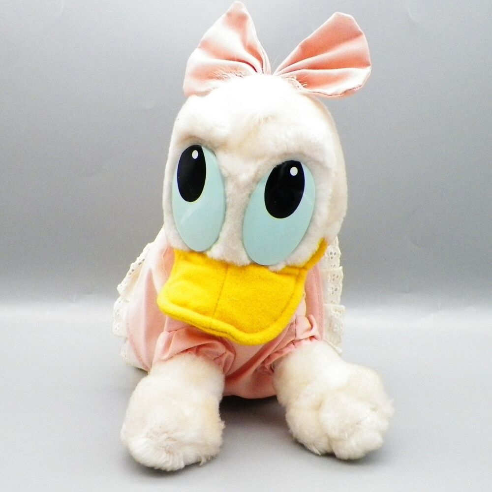 Vintage Crawling Baby Daisy Duck Plush Walt Disney World Pink Dress 1984